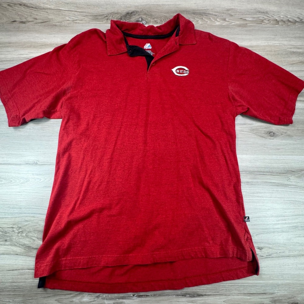 Majestic Cincinnati Reds Polo Shirt Mens XL Red Short Sleeve MLB Baseball